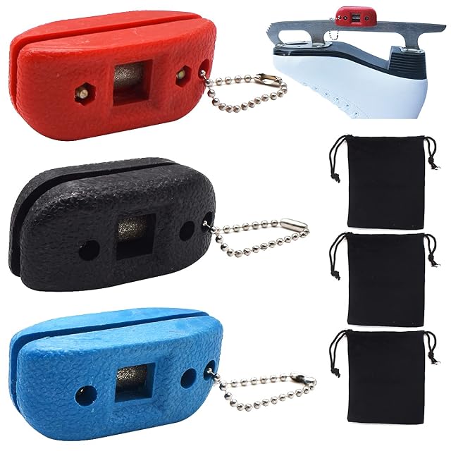 Tianher set of three skate sharpening stones in red, blue and black with pouches
