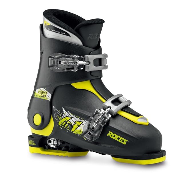 Roces Idea Up adjustable children’s ski boot in black and lime