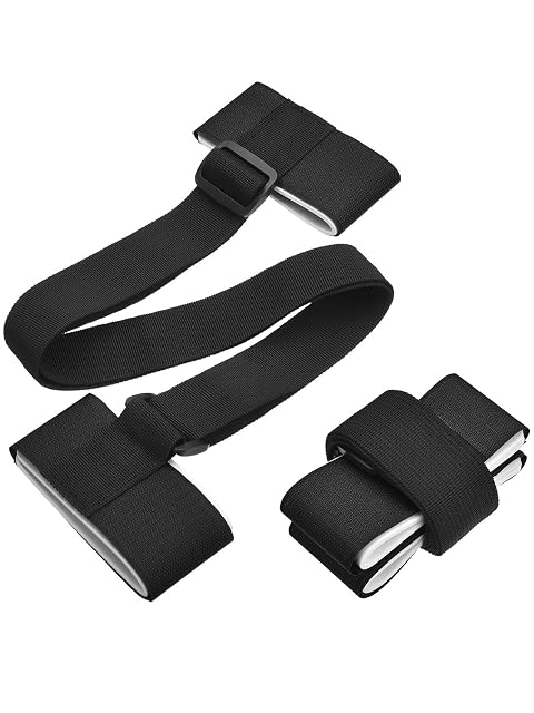 BBTO pair of black adjustable ski carry straps with padded loops