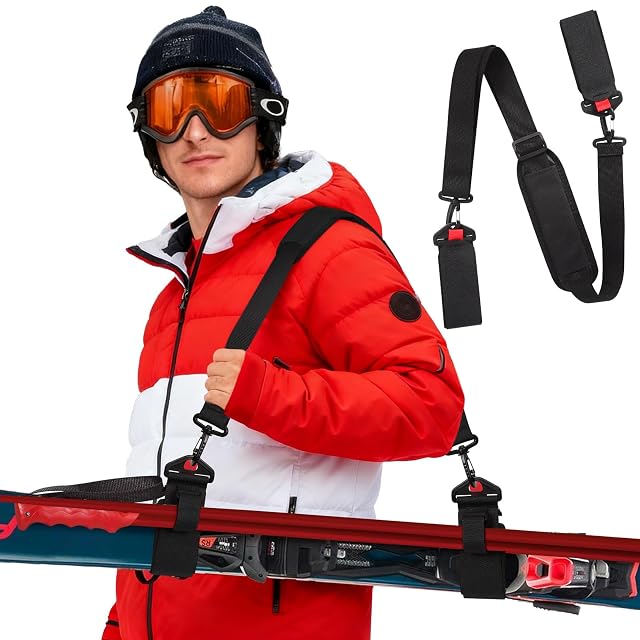 Gucass black ski carry strap with padded shoulder section and buckle