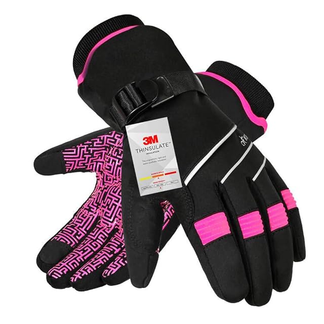 BIKINGMOREOK winter gloves in pink with Thinsulate lining