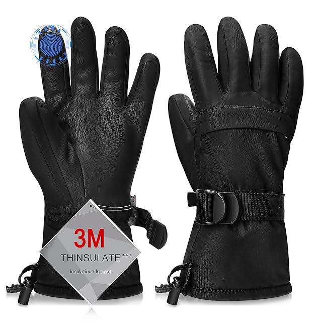 Odtmger waterproof winter ski gloves in black