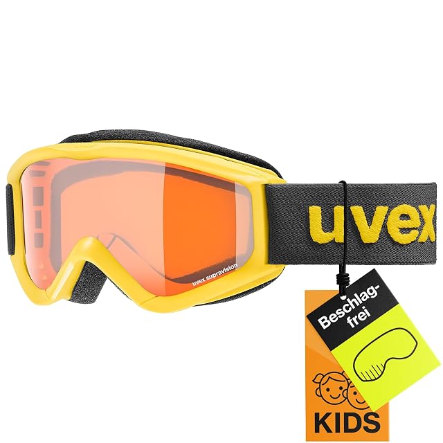 uvex speedy pro children’s ski goggle in yellow and black with lasergold lens