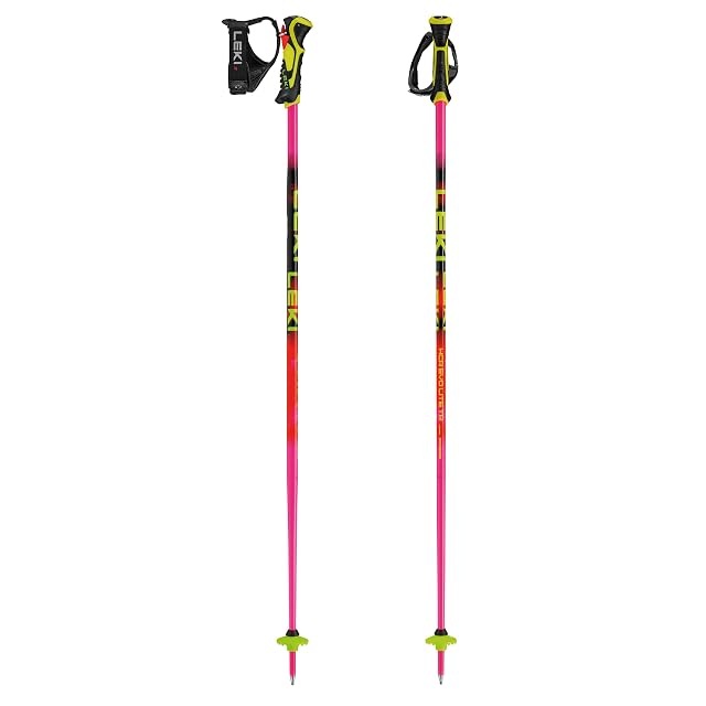 LEKI WCR Evo Lite SL TR ski poles in neon pink, orange and yellow