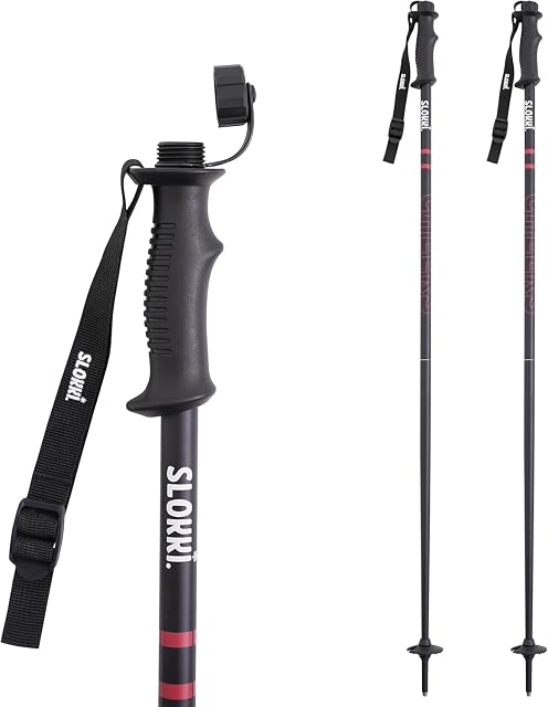 Slokki black ski poles with drink containers and silicone funnel