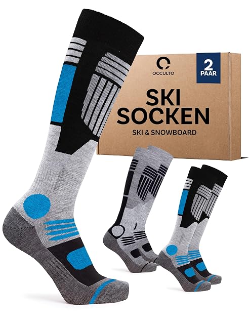 Occulto Felix ski socks in blue and black, two pairs