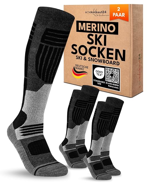 sockenkauf24 black merino ski socks, two pairs